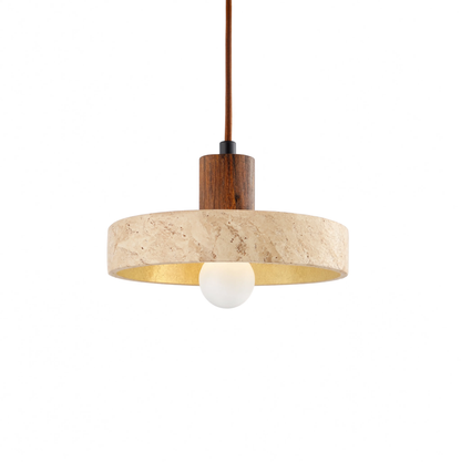 Wabi-Sabi Travertine Ring & Wood Base Pendant Light