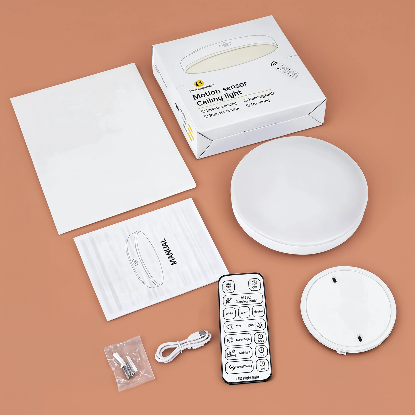Wireless LED Ceiling Light Battery Powered | Motion Sensor & Remote Control