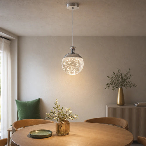 Chrome Crystal Bubble LED Pendant Light