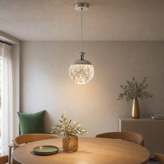 Chrome Crystal Bubble LED Pendant Light